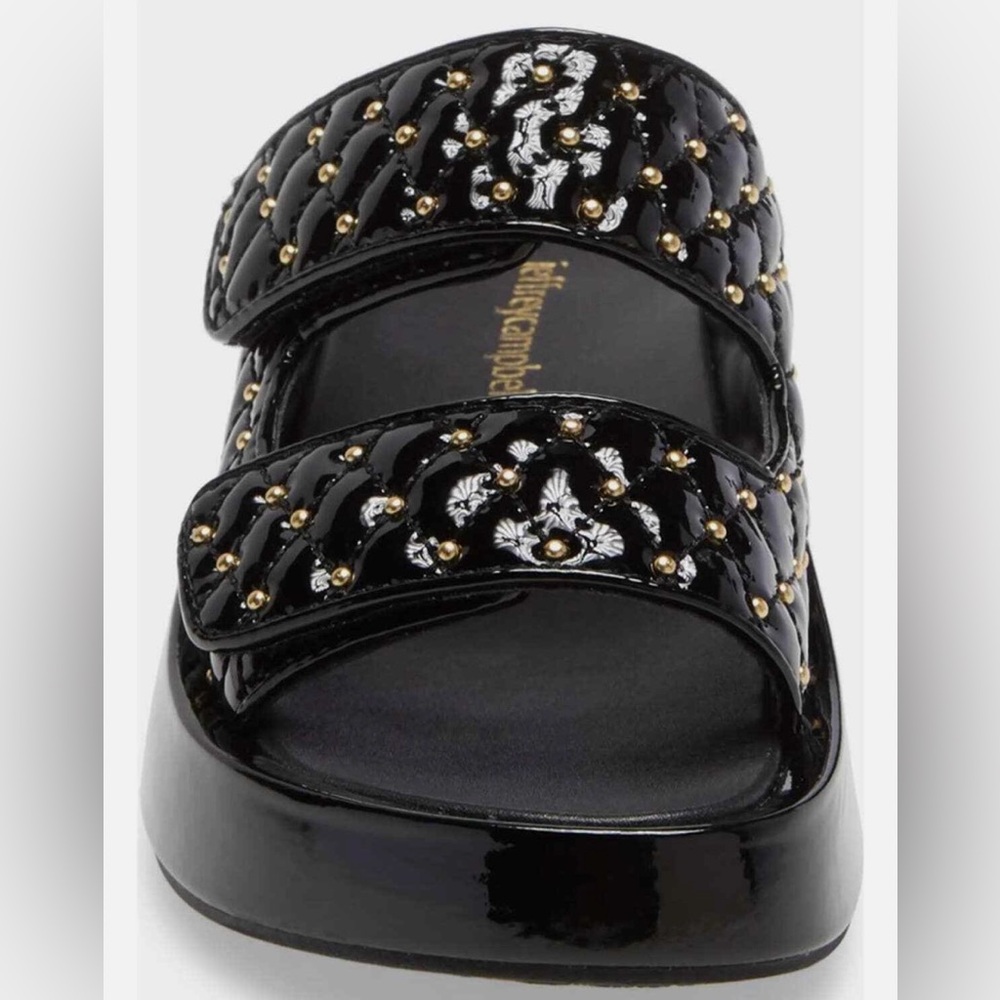 Jeffrey Campbell Scaeva Slide Sandal Black Patent Leather Gold Studs Quilted NEW - Picture 2 of 9